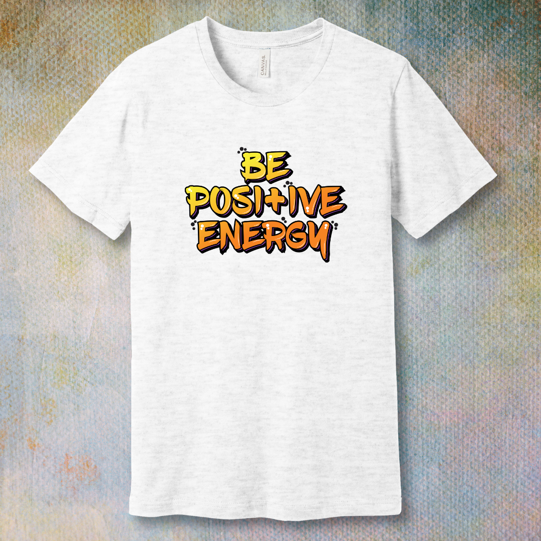 Unisex jersey short sleeve T-shirt with colorful 'Be Positive Energy' text design-Ash