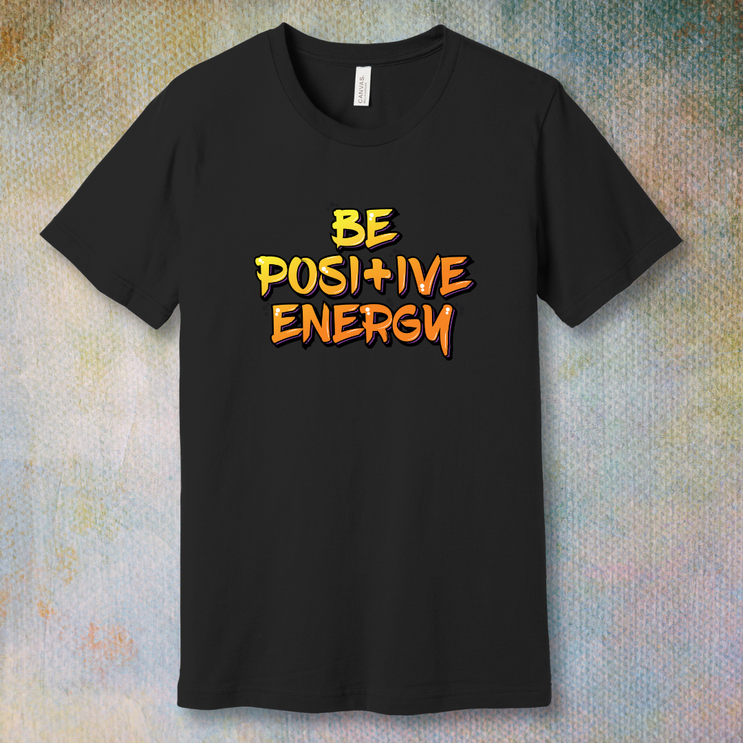Unisex jersey short sleeve T-shirt with colorful 'Be Positive Energy' text design-Black