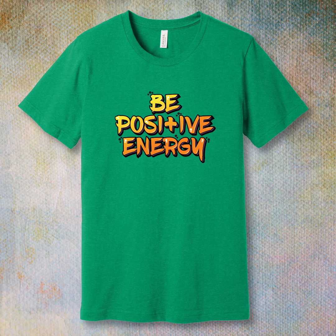 Unisex jersey short sleeve T-shirt with colorful 'Be Positive Energy' text design-Heather Kelly