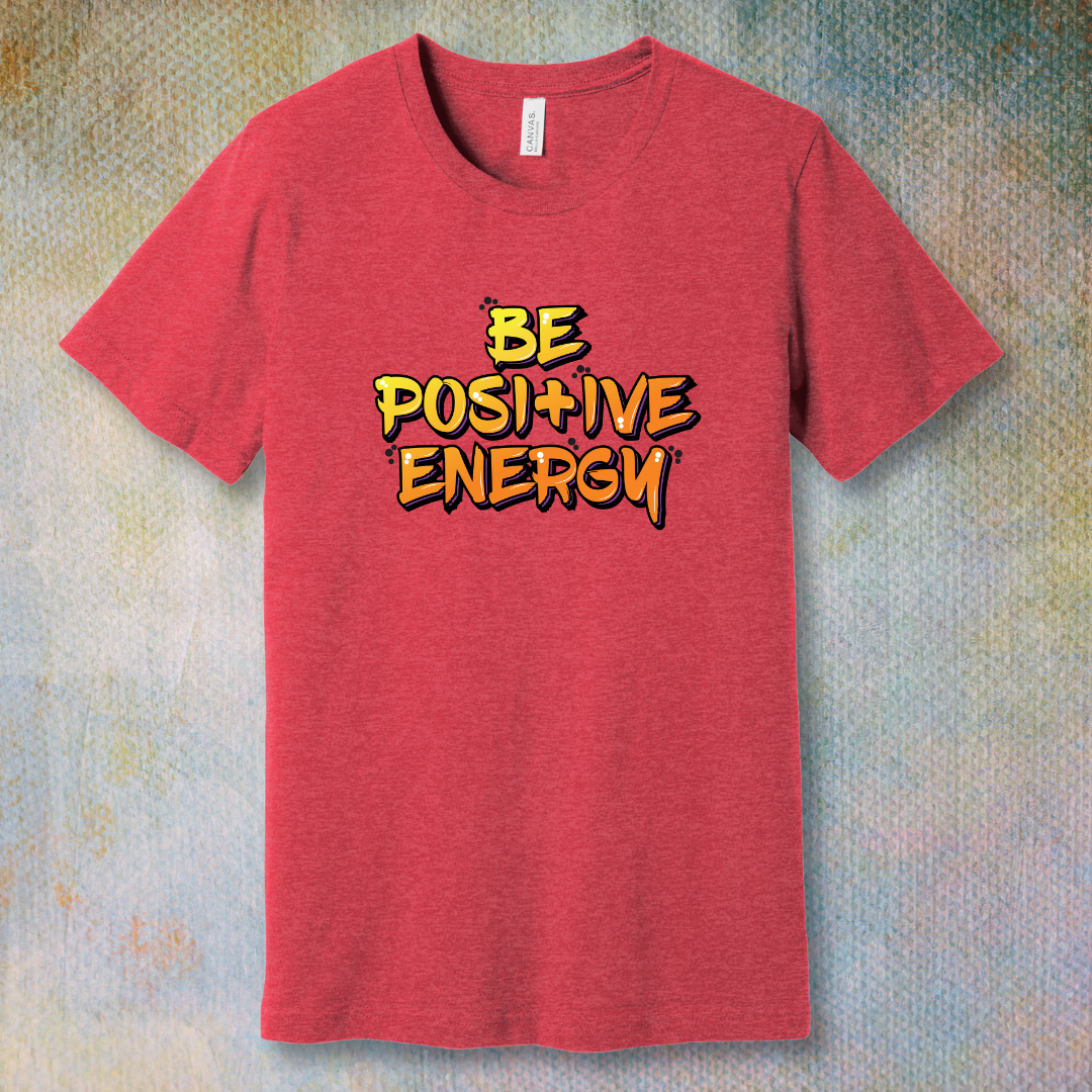 Unisex jersey short sleeve T-shirt with colorful 'Be Positive Energy' text design-Heather Red