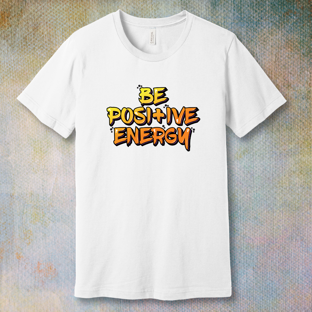 Unisex jersey short sleeve T-shirt with colorful 'Be Positive Energy' text design-White