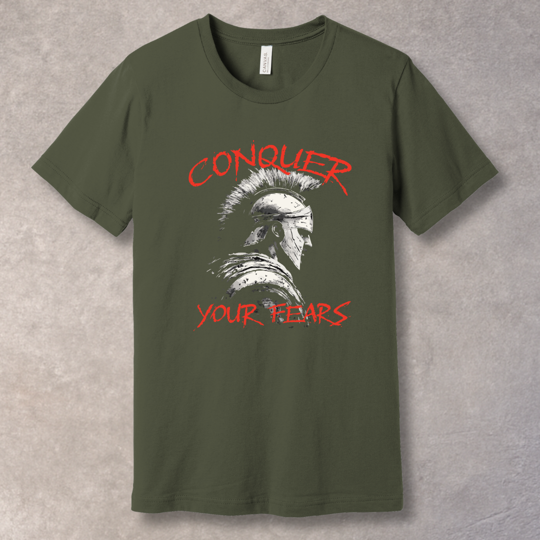 Conquer Your Fears – Spartan Warrior Motivational T-Shirt