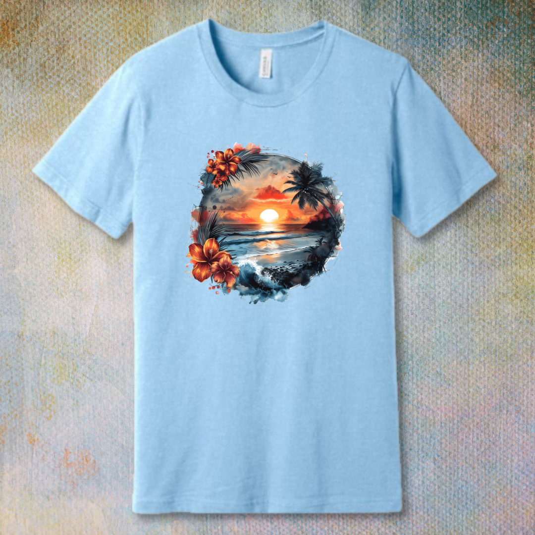 Hawaiian flowers beach sunset - T-shirt