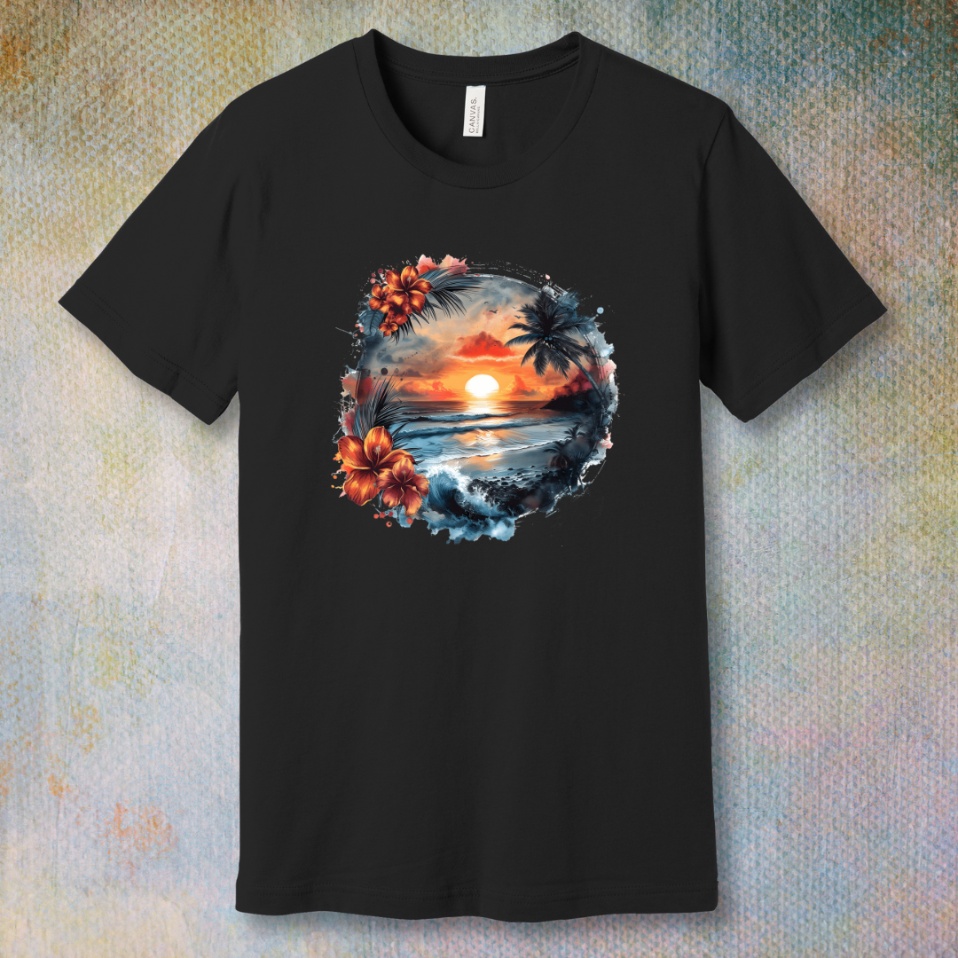 Hawaiian flowers beach sunset - T-shirt