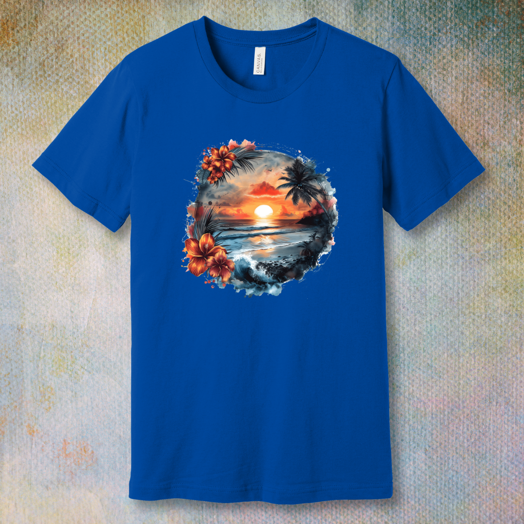 Hawaiian flowers beach sunset - T-shirt