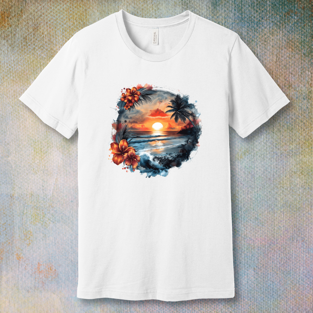Hawaiian flowers beach sunset - T-shirt