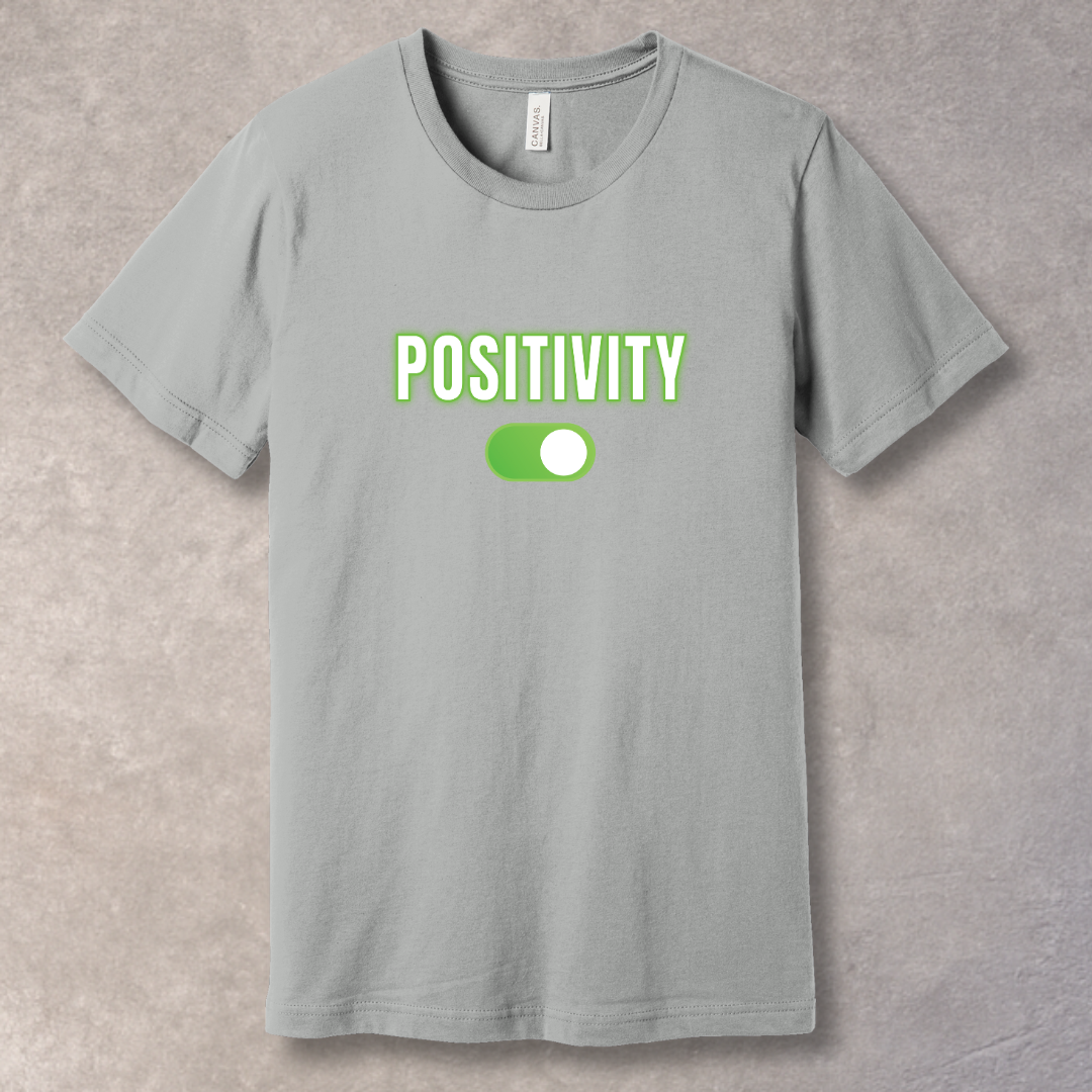 Positivity ON motivational T-shirt with green switch graphic - Silver