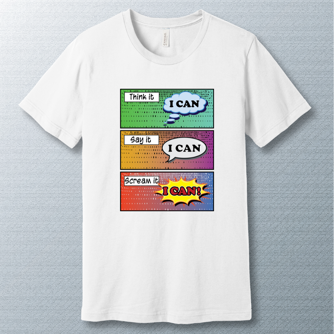 I CAN Comic Tee – Motivational Pop Art Shirt