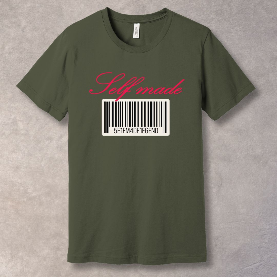 Self Made Barcode Tee – Minimalist Confidence Graphic T-Shirt
