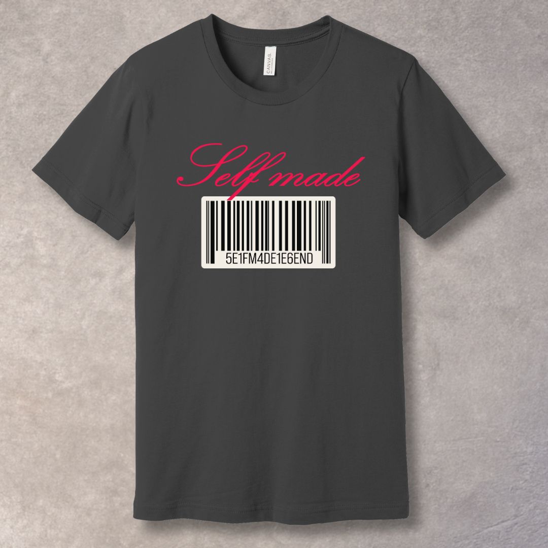 Self Made Barcode Tee – Minimalist Confidence Graphic T-Shirt
