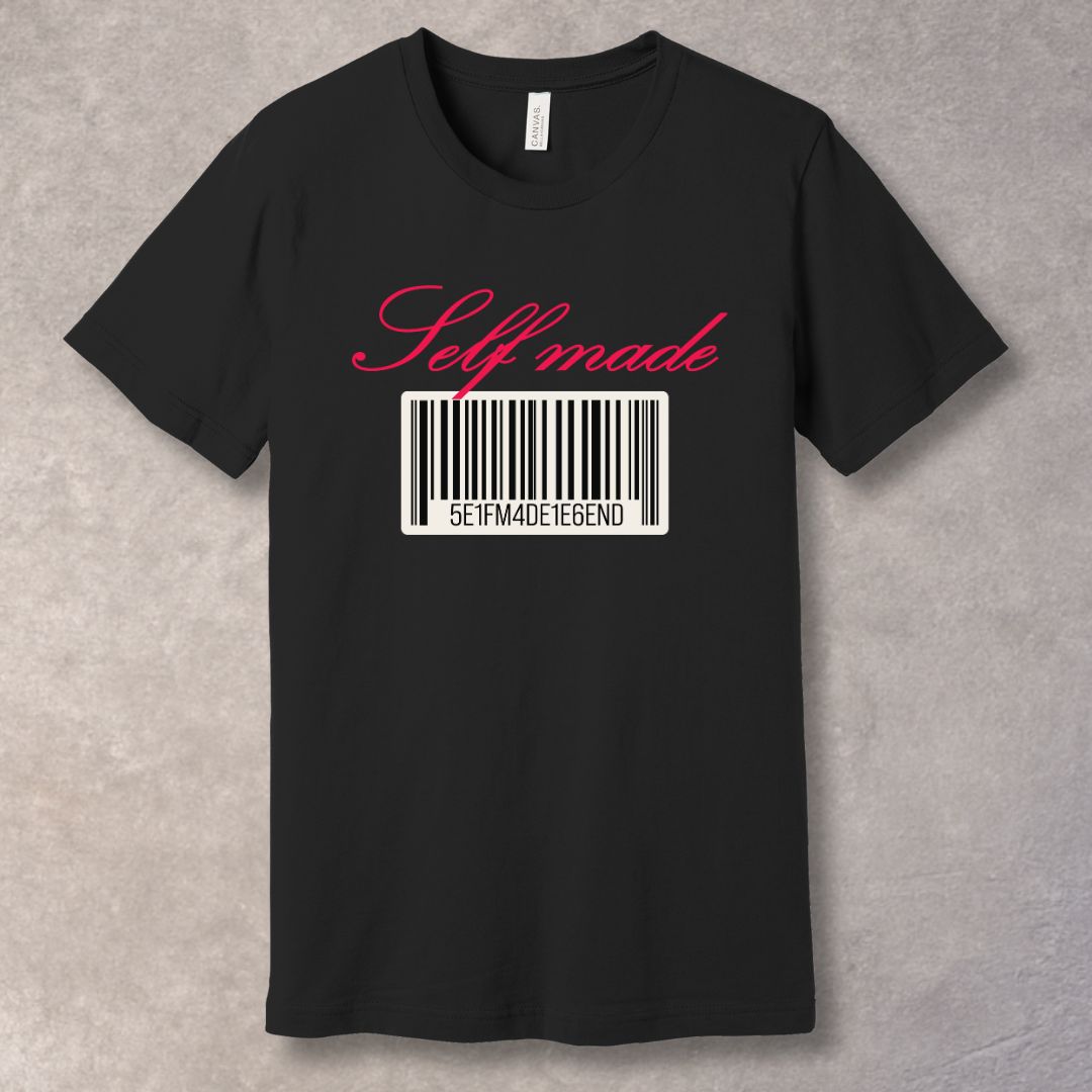 Self Made Barcode Tee – Minimalist Confidence Graphic T-Shirt