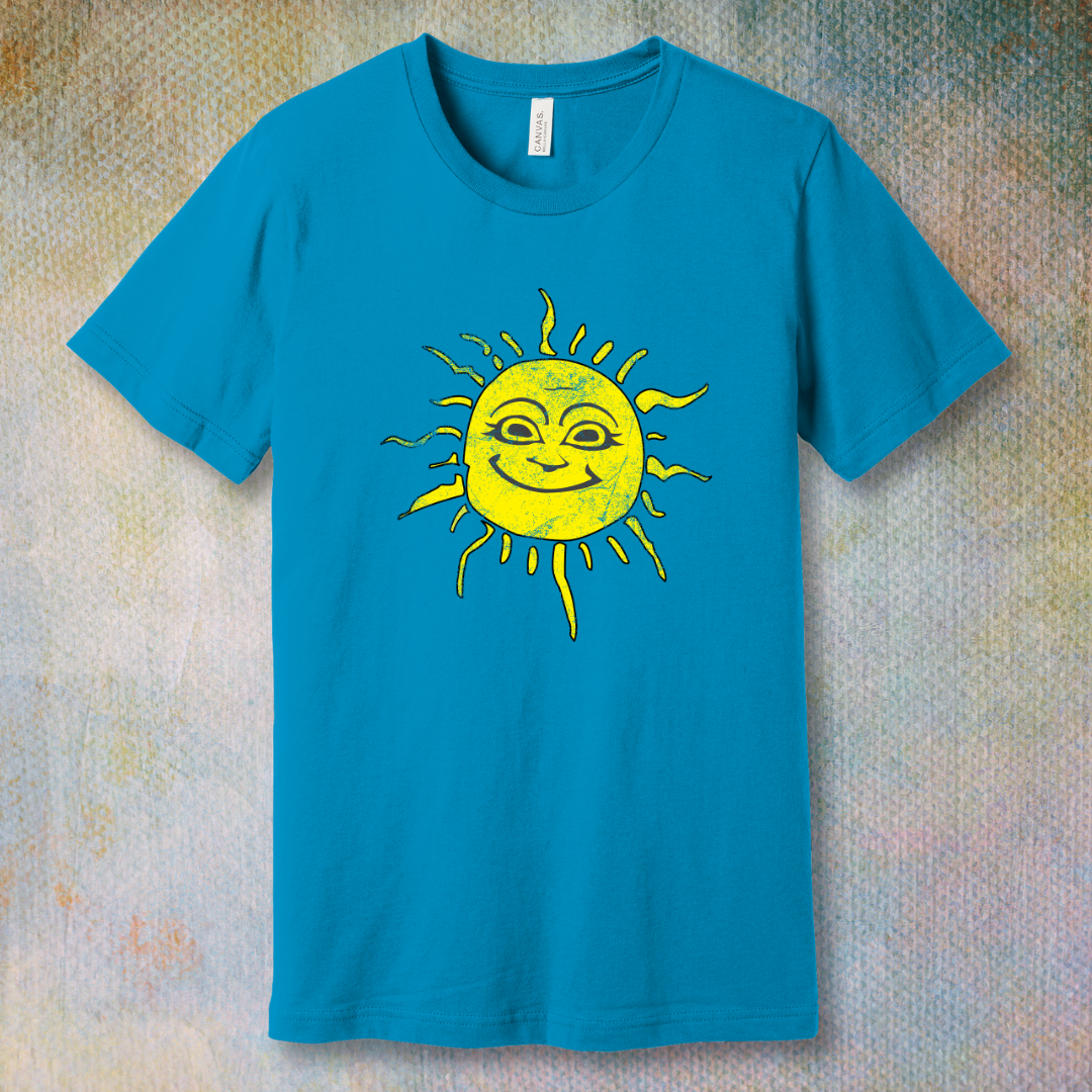 Smiley Sun T-shirt with a happy sun illustration radiating joy and warmth