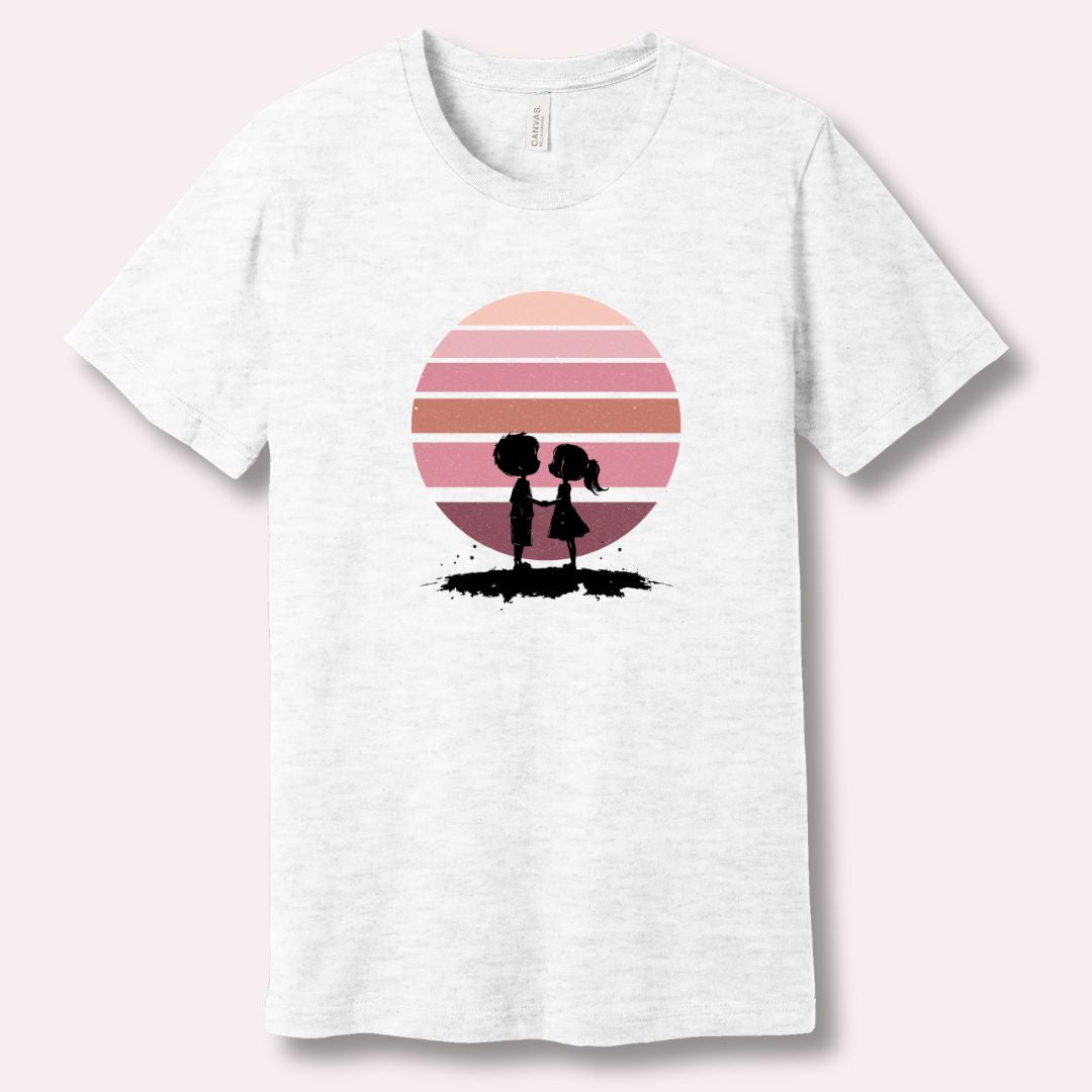 Valentine’s Day love Ash T-shirt for couples with symbolic sunset artwork and emotional meaning