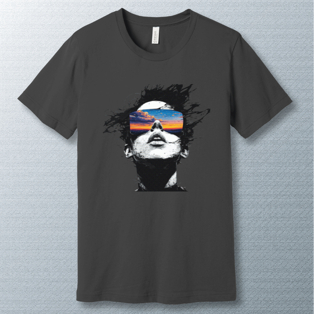Asphalt Vision Beyond Reality T-Shirt featuring an abstract artistic design that symbolizes limitless imagination and creative thinking.