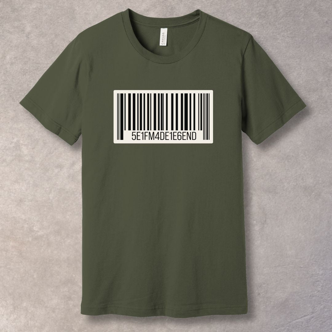 Self-Made Legend Barcode T-Shirt – Minimalist Motivational Tee
