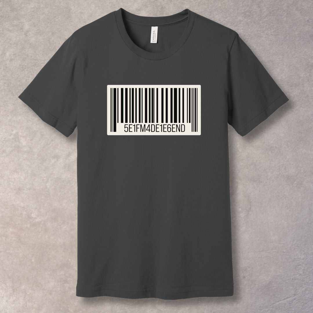 Self-Made Legend Barcode T-Shirt – Minimalist Motivational Tee