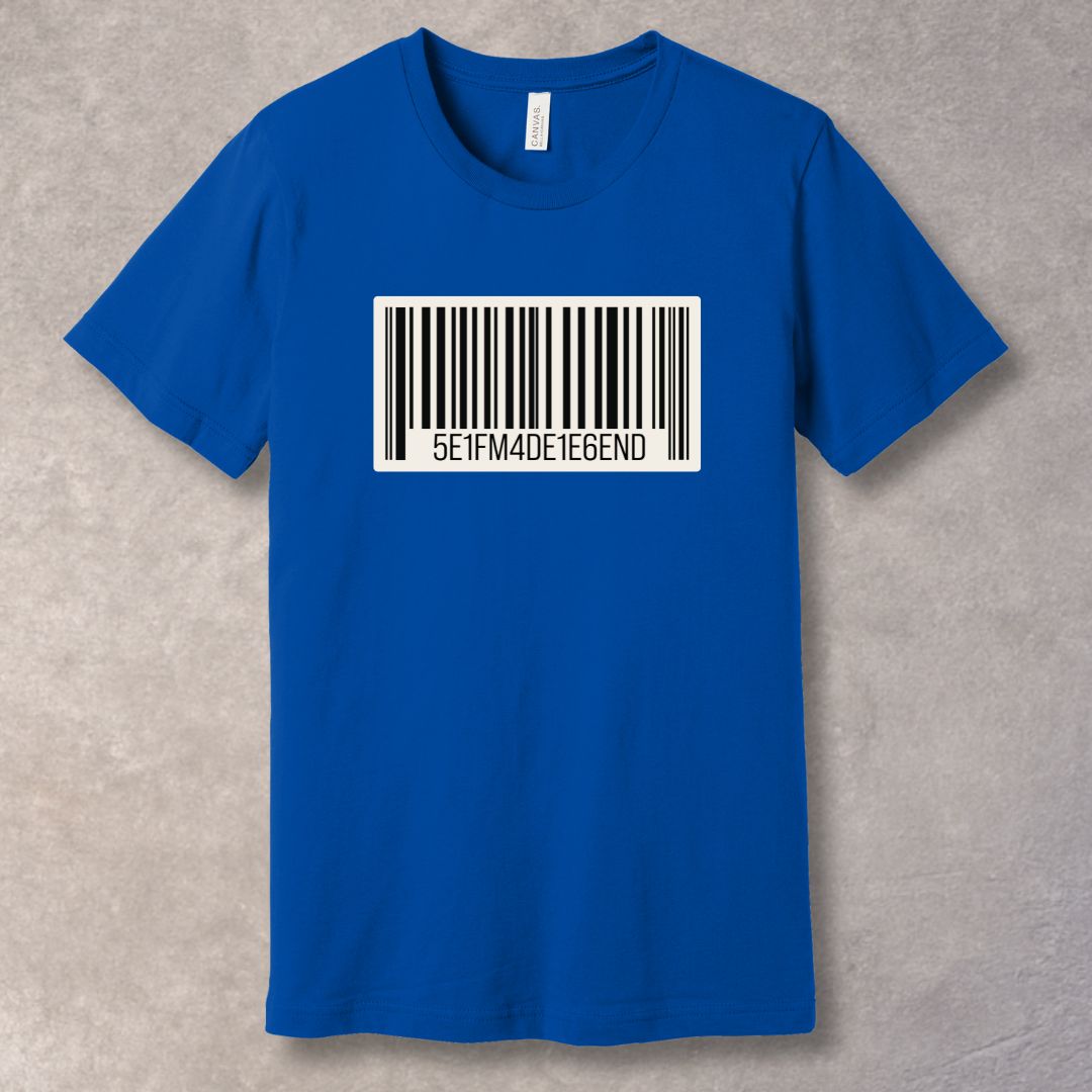 Self-Made Legend Barcode T-Shirt – Minimalist Motivational Tee