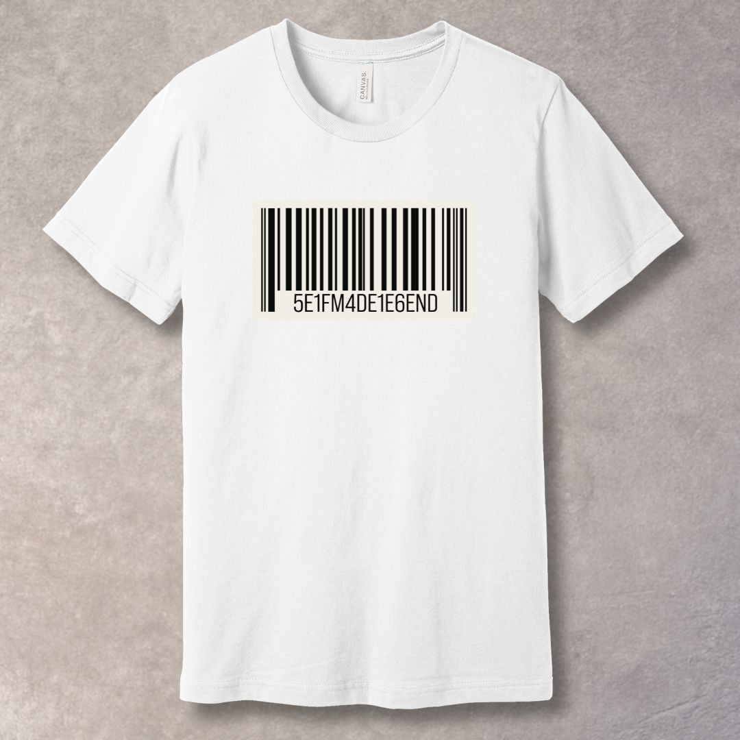 Self-Made Legend Barcode T-Shirt – Minimalist Motivational Tee