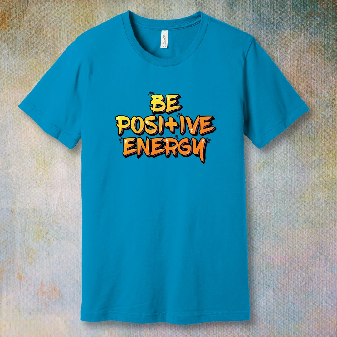 Unisex jersey short sleeve T-shirt with colorful 'Be Positive Energy' text design-Aqua