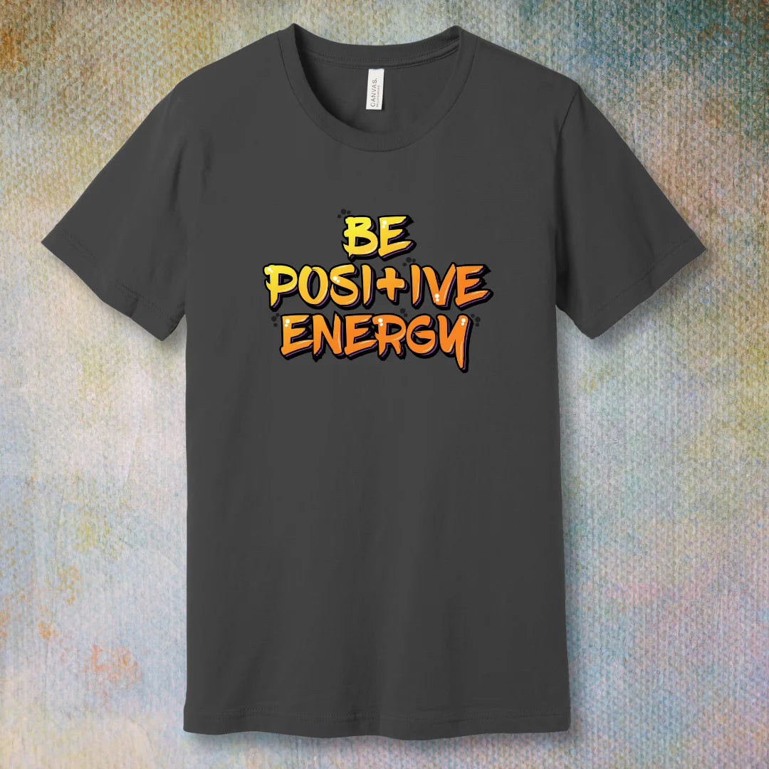 Unisex jersey short sleeve T-shirt with colorful 'Be Positive Energy' text design-Asphalt