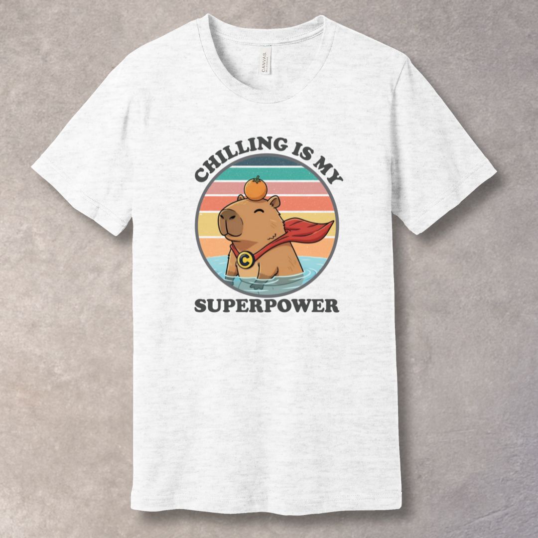 Chilling Is My Superpower T-Shirt – Funny Capybara Retro Sunset Graphic Tee