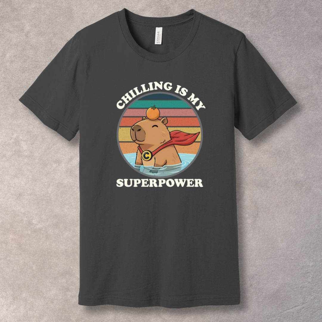 Chilling Is My Superpower T-Shirt – Funny Capybara Retro Sunset Graphic Tee
