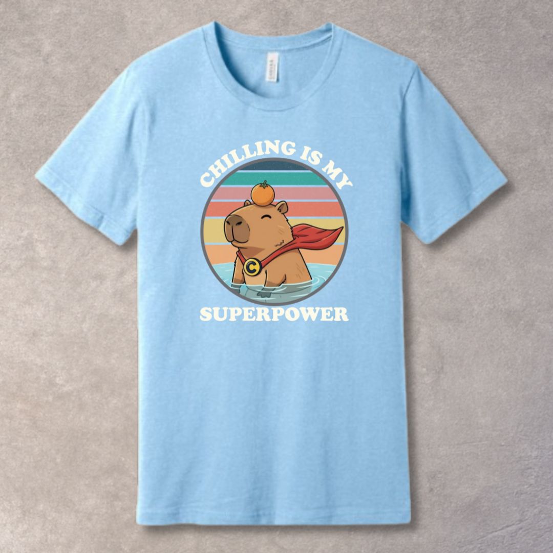 Chilling Is My Superpower T-Shirt – Funny Capybara Retro Sunset Graphic Tee