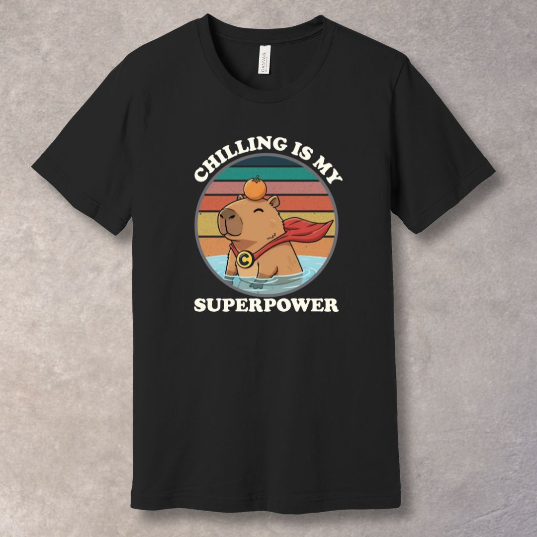 Chilling Is My Superpower T-Shirt – Funny Capybara Retro Sunset Graphic Tee