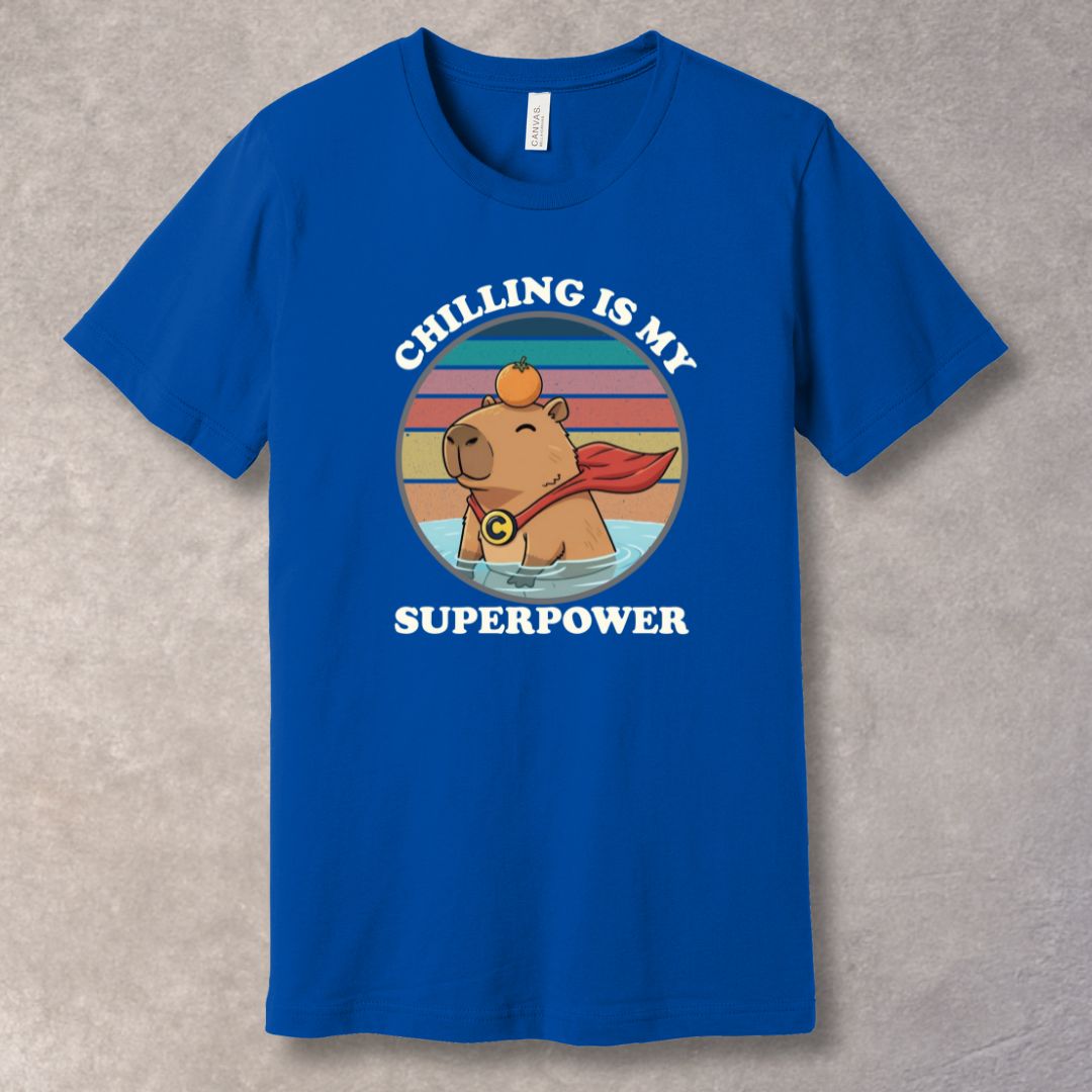 Chilling Is My Superpower T-Shirt – Funny Capybara Retro Sunset Graphic Tee