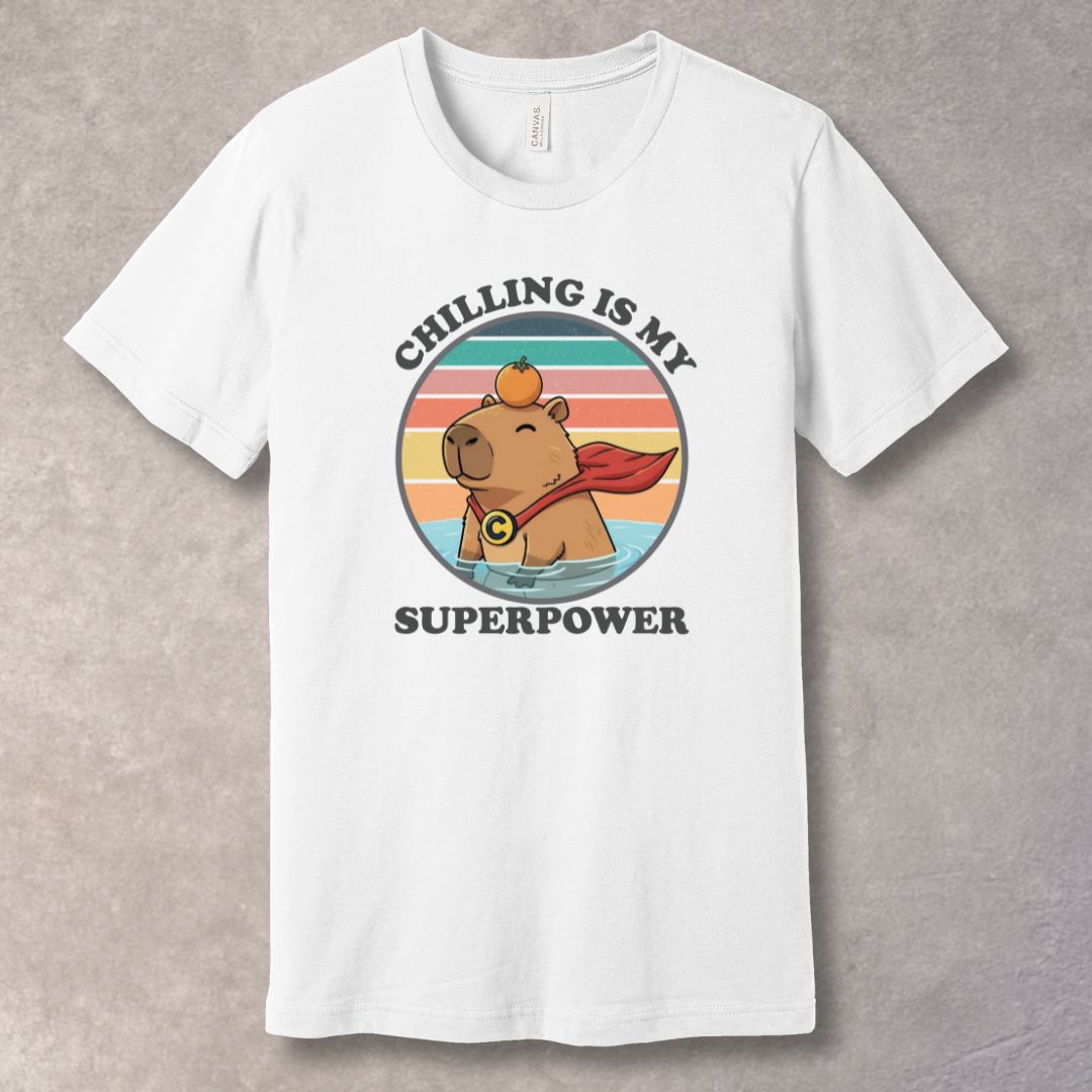 Chilling Is My Superpower T-Shirt – Funny Capybara Retro Sunset Graphic Tee