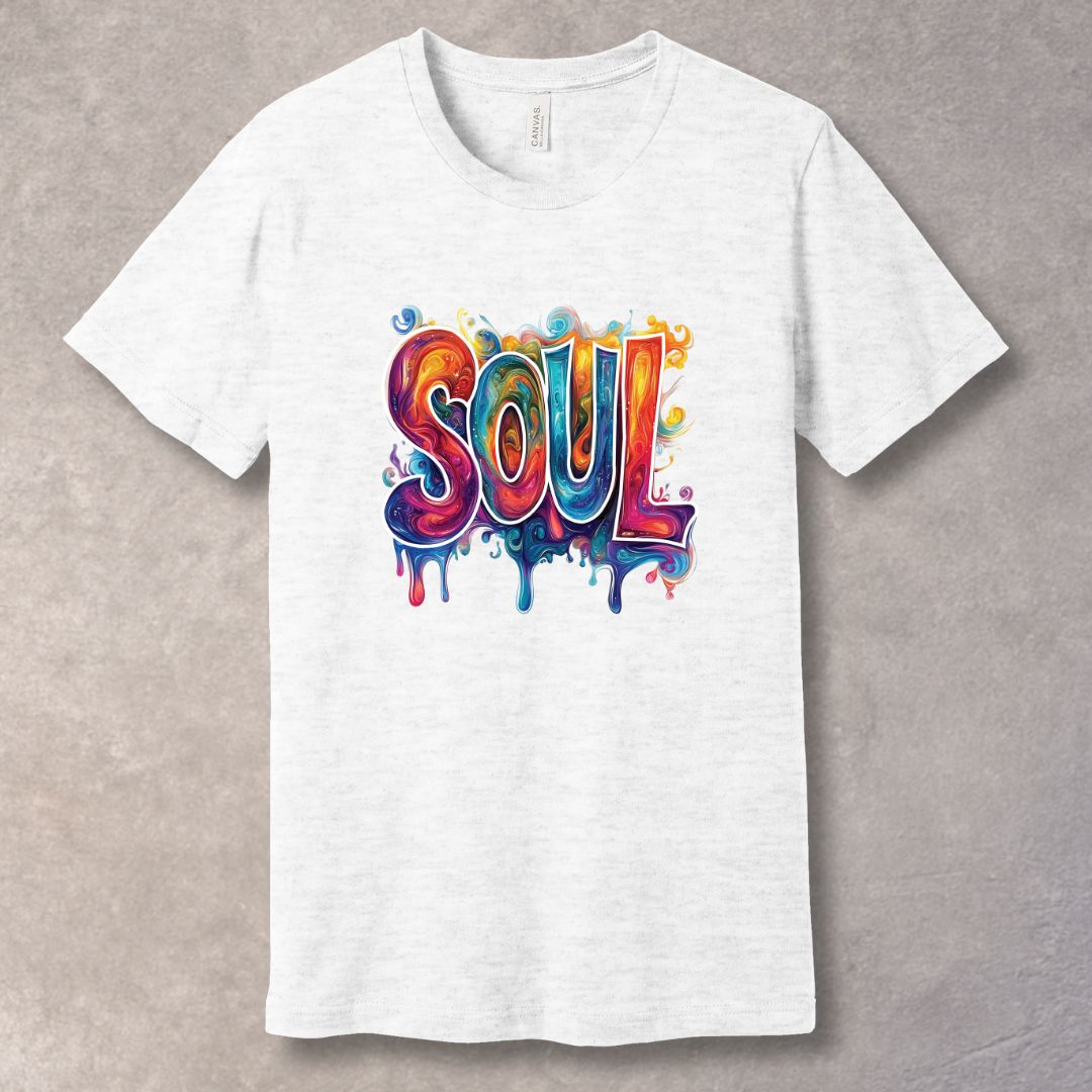 Ash t-shirt with colorful 'SOUL' design