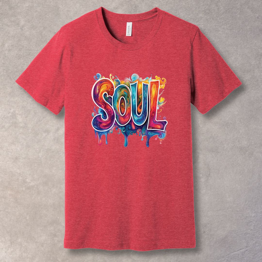 Heather Red t-shirt with colorful 'SOUL' design