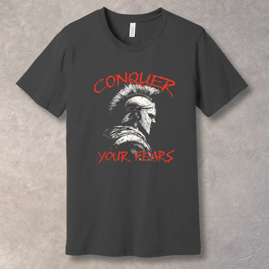 Conquer Your Fears – Spartan Warrior Motivational T-Shirt