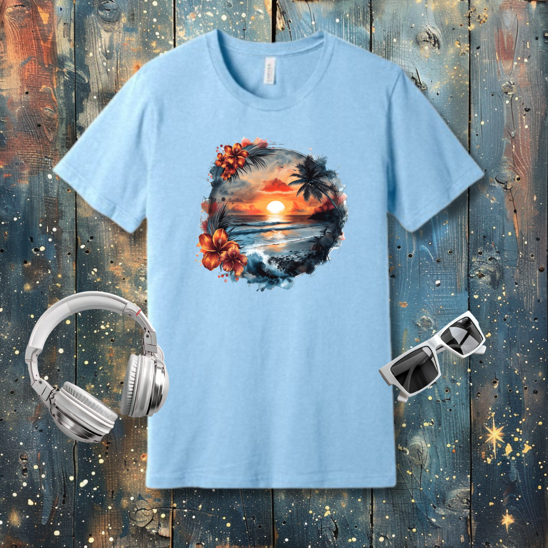 Hawaiian flowers beach sunset - T-shirt