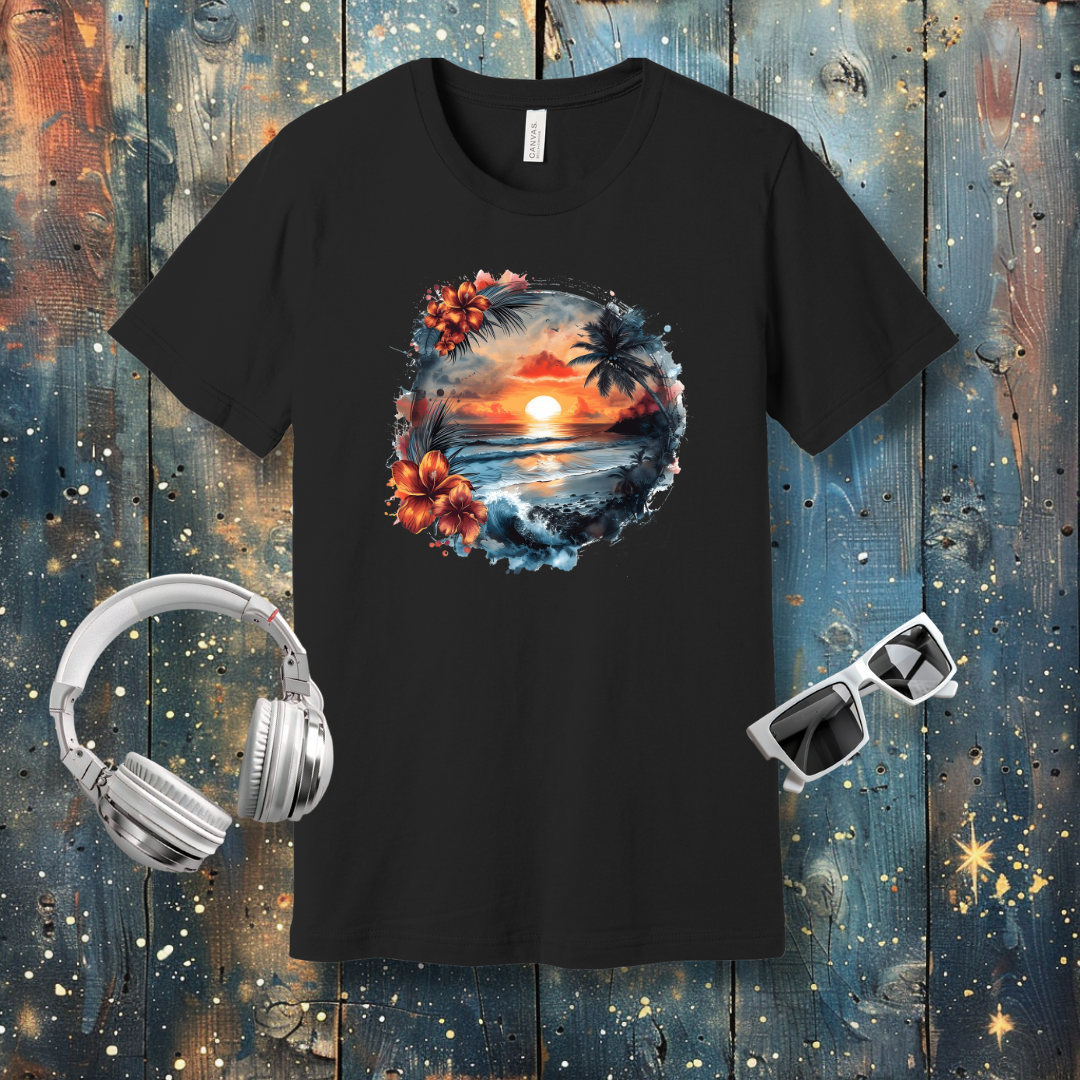 Hawaiian flowers beach sunset - T-shirt