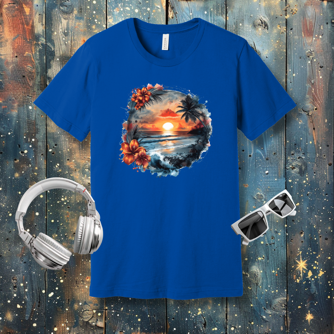 Hawaiian flowers beach sunset - T-shirt