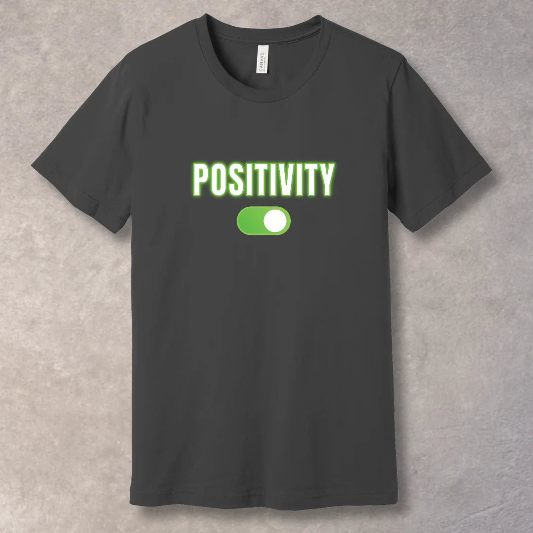 Positivity ON motivational T-shirt with green switch graphic - Asphalt