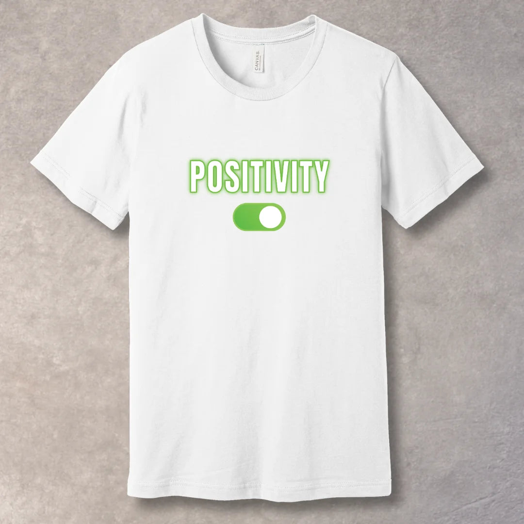 Positivity ON motivational T-shirt with green switch graphic - White