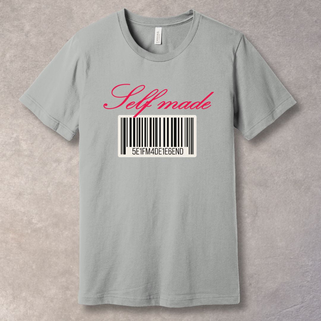 Self Made Barcode Tee – Minimalist Confidence Graphic T-Shirt