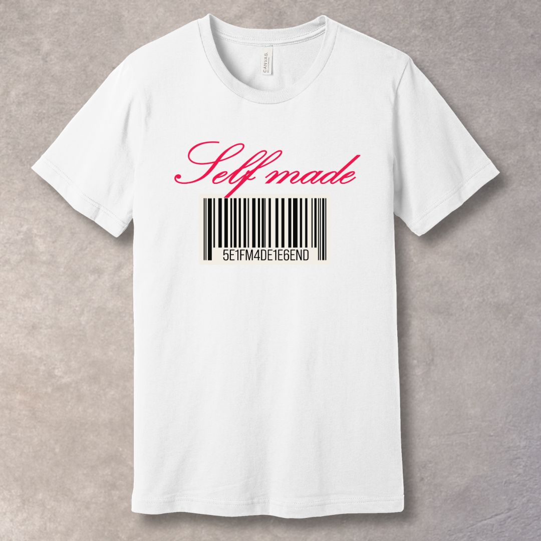 Self Made Barcode Tee – Minimalist Confidence Graphic T-Shirt