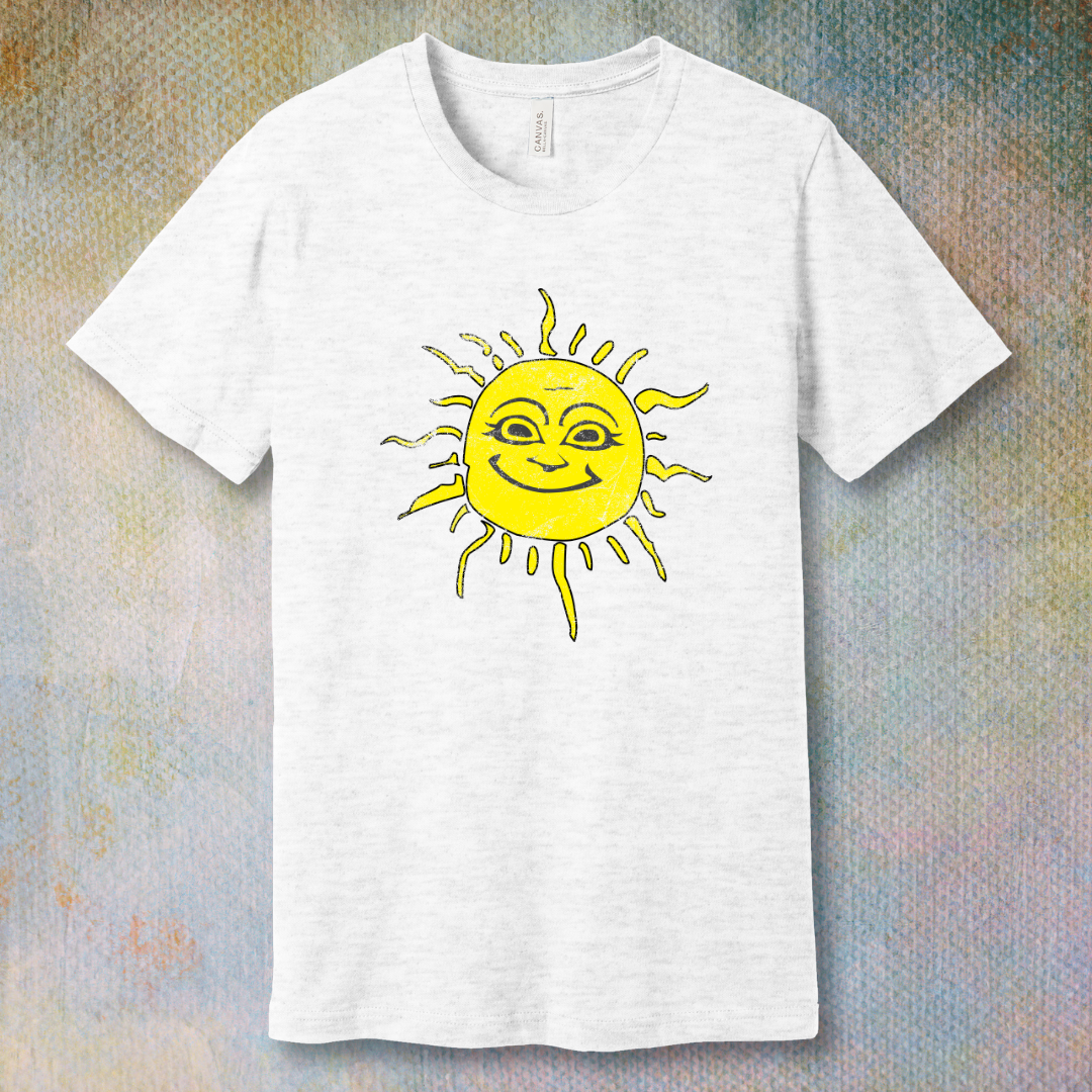 Smiley Sun T-shirt with a happy sun illustration radiating joy and warmth