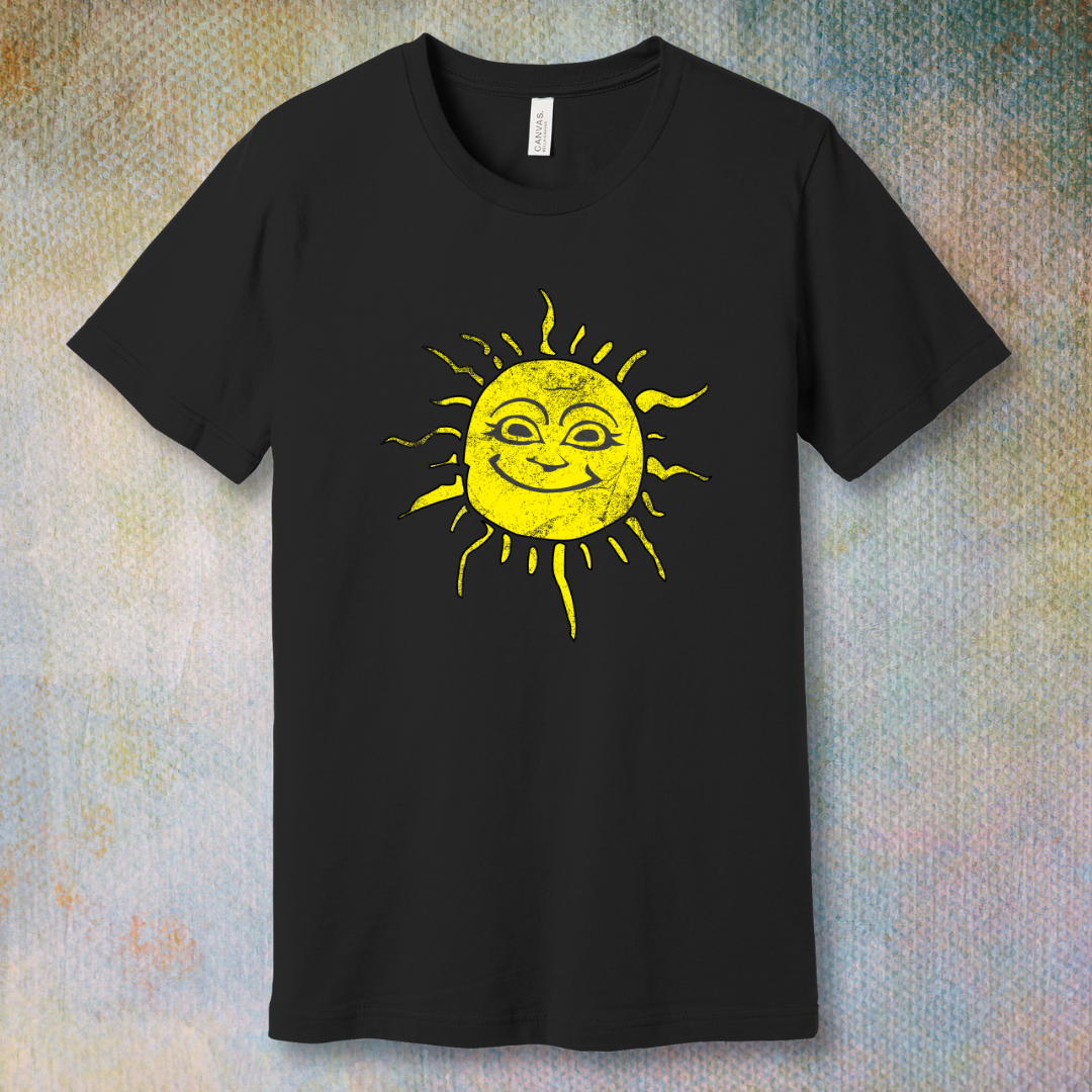 Smiley Sun T-shirt with a happy sun illustration radiating joy and warmth