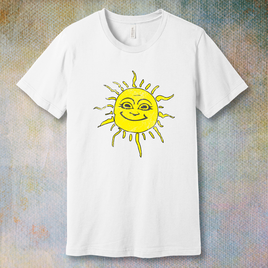 Smiley Sun T-shirt with a happy sun illustration radiating joy and warmth