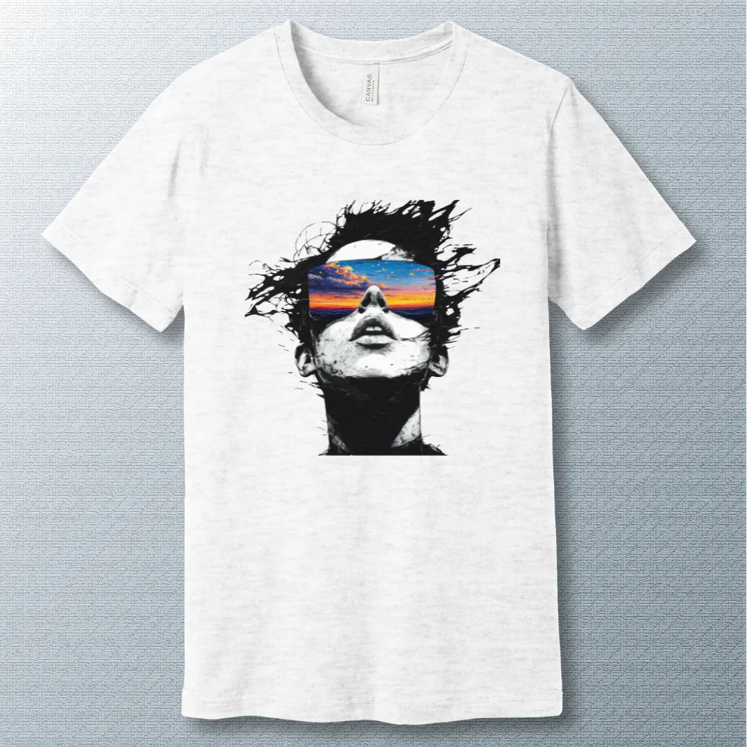 Ash Vision Beyond Reality T-Shirt featuring an abstract artistic design that symbolizes limitless imagination and creative thinking.