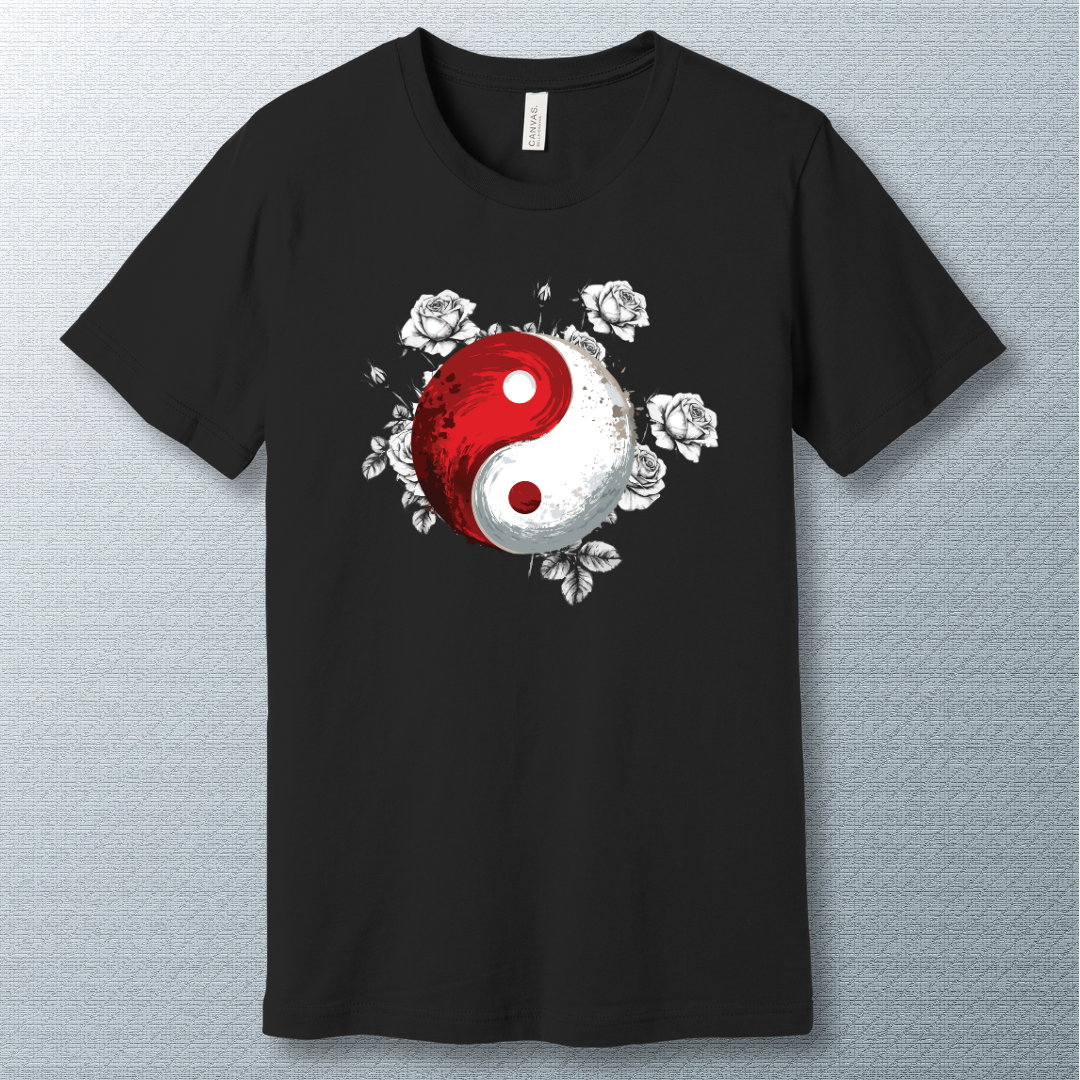 Yin-Yang Roses T-Shirt – Spiritual Floral Art